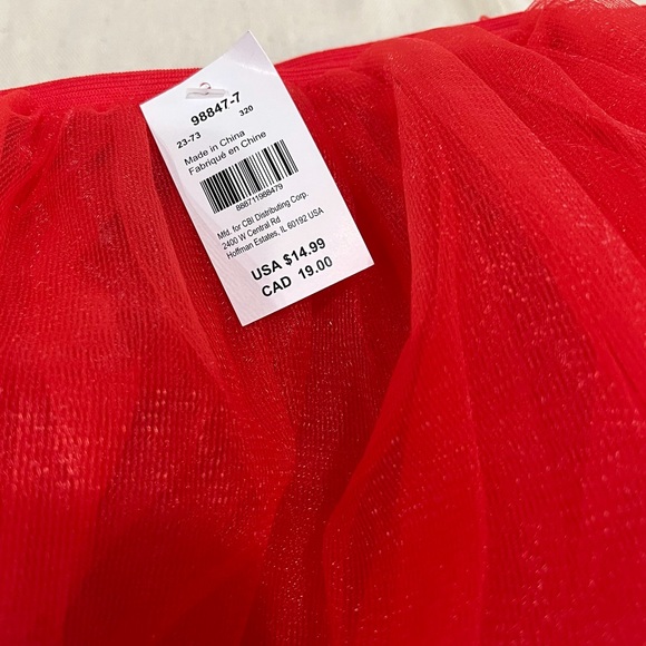 NWT Claire’s Cherry Red Tule Mini Skirt with Ribbon Hemlines - Picture 3 of 13